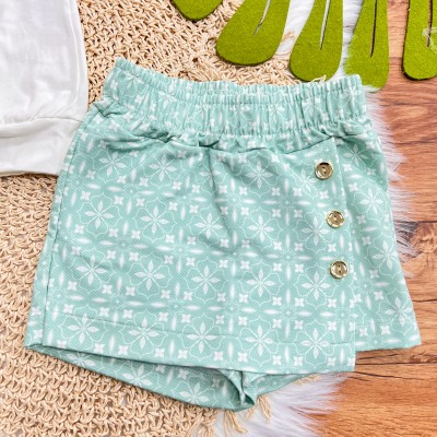 Conj. Blusa Ciganinha e Short Saia Versa - Verde e Off White